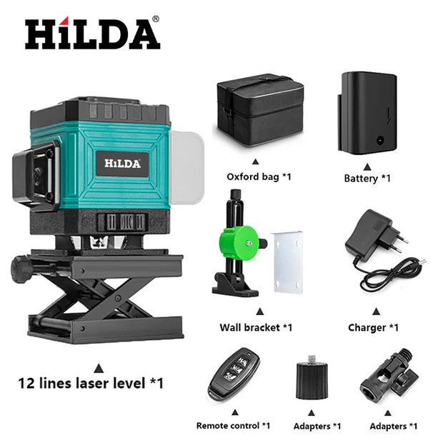 Laser Level 12 Lines 3D Self-Leveling 360 Horizontal And Vertical Cross Super Powerful Green Laser Beam Line