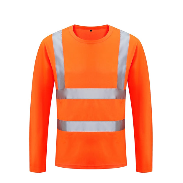 Fluorescent Yellow High Visibility Shirts Reflective Safety t-Shirt Long Sleeve Hi Vis Shirt Quick Dry Construction Work Wear