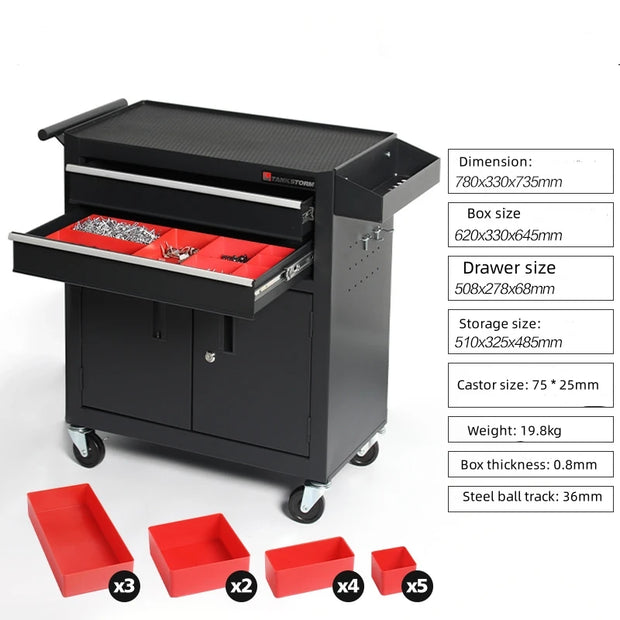 3 Tier Rolling Tool Utility Cart Heavy Duty Workshop Mobile Wheeled Car Electrician Hardware Tool Cart With Drawer Parts Cabine