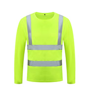 Fluorescent Yellow High Visibility Shirts Reflective Safety t-Shirt Long Sleeve Hi Vis Shirt Quick Dry Construction Work Wear