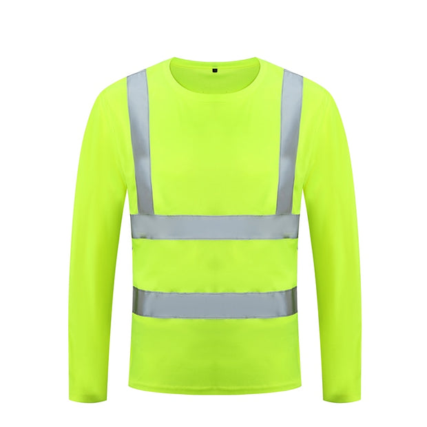 Fluorescent Yellow High Visibility Shirts Reflective Safety t-Shirt Long Sleeve Hi Vis Shirt Quick Dry Construction Work Wear