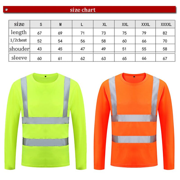 Fluorescent Yellow High Visibility Shirts Reflective Safety t-Shirt Long Sleeve Hi Vis Shirt Quick Dry Construction Work Wear