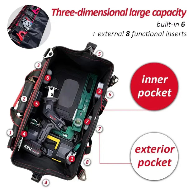 Toolkit, multi-functional waterproof storage bag, suitable for electricians, carpenters, auto mechanics and homeowners