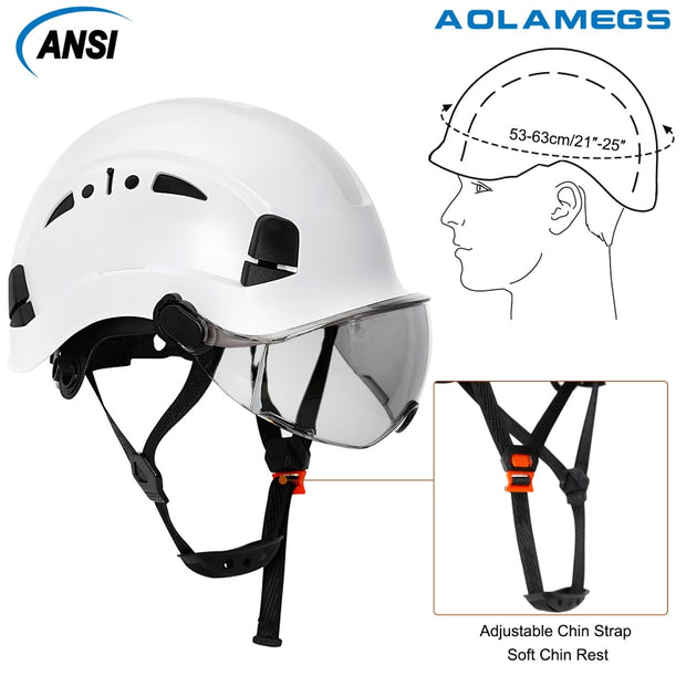 Construction Safety Helmet With Goggles Visor High Quality ABS Hard Hat Light ANSI Industrial Work Head Protection Rescue CR08