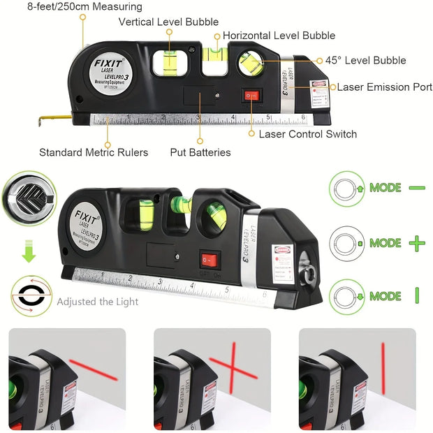 Laser Level, Multipurpose Line Tool and Tripod Standard Cross Line Laser Leveler for Picture Hanging, Cabinets, Tile Walls